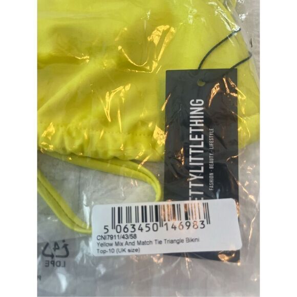 Prettylittlething Women's Yellow Mix and Match Tie Triangle Bikini Top NEW NWT - Picture 4 of 4